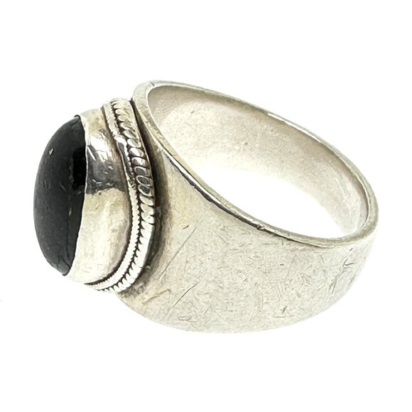 925 Sterling Silver Natural Black Sun Stone Ring - Size 7.75 - Picture 7 of 10